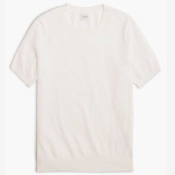 NWT J. Crew Factory Short-sleeve cotton crewneck sweater Cream Size XS - Picture 1 of 10